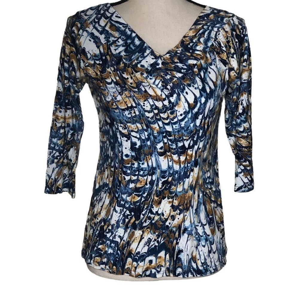Firuze San Francisco Blue and Gold Three Quarter Sleeve Top